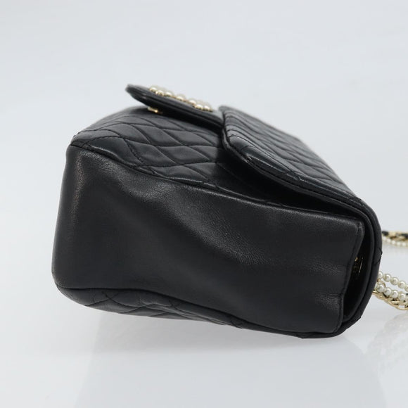 CHANEL Matelasse Chain Hand Bag Lamb Skin Black Gold CC Auth BA10326SM