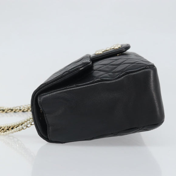 CHANEL Matelasse Chain Hand Bag Lamb Skin Black Gold CC Auth BA10326SM