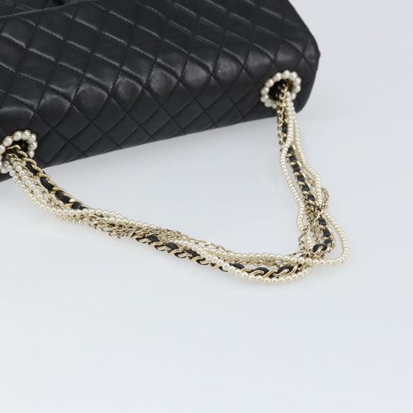 CHANEL Matelasse Chain Hand Bag Lamb Skin Black Gold CC Auth BA10326SM