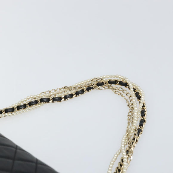 CHANEL Matelasse Chain Hand Bag Lamb Skin Black Gold CC Auth BA10326SM