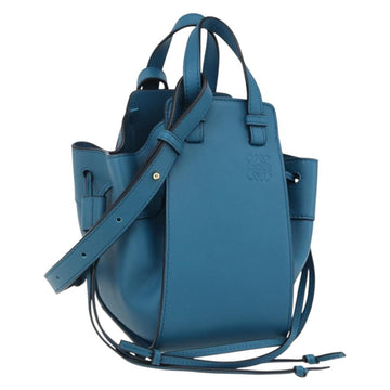 LOEWE Anagram Hammock Drawstring Mini Bag Leather Blue Gold Auth BA10330SM