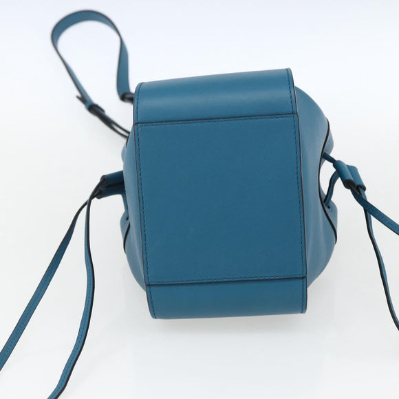 LOEWE Anagram Hammock Drawstring Mini Bag Leather Blue Gold Auth BA10330SM