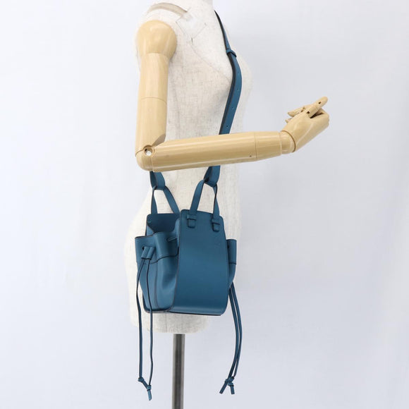 LOEWE Anagram Hammock Drawstring Mini Bag Leather Blue Gold Auth BA10330SM