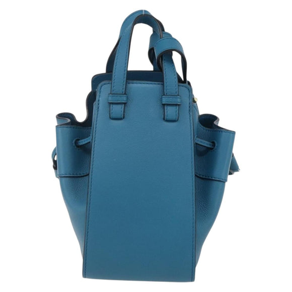 LOEWE Anagram Hammock Drawstring Mini Bag Leather Blue Gold Auth BA10330SM