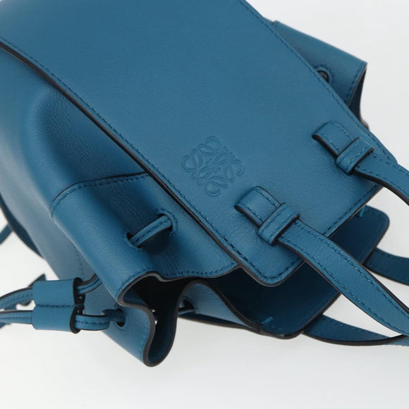 LOEWE Anagram Hammock Drawstring Mini Bag Leather Blue Gold Auth BA10330SM