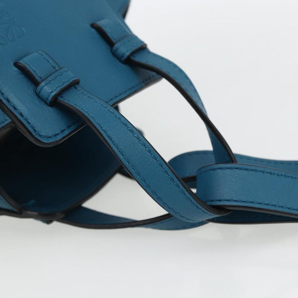 LOEWE Anagram Hammock Drawstring Mini Bag Leather Blue Gold Auth BA10330SM