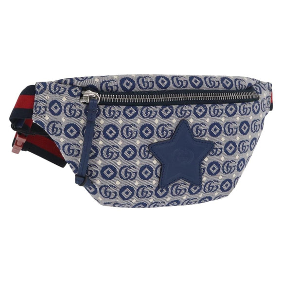 GUCCI Children's Sherry Line Waist bag Canvas Navy Red blue 502095 Auth BA10335