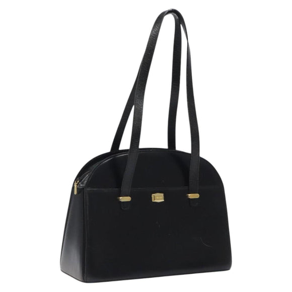 BALLY Shoulder Bag Leather Black Gold Auth BA1034