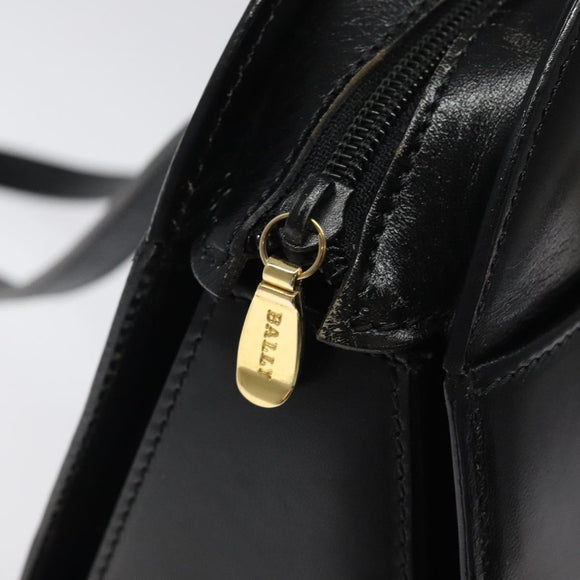 BALLY Shoulder Bag Leather Black Gold Auth BA1034