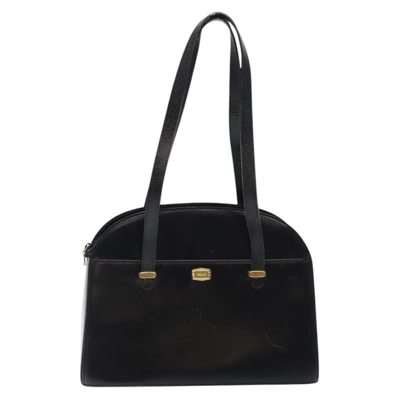 BALLY Shoulder Bag Leather Black Gold Auth BA1034