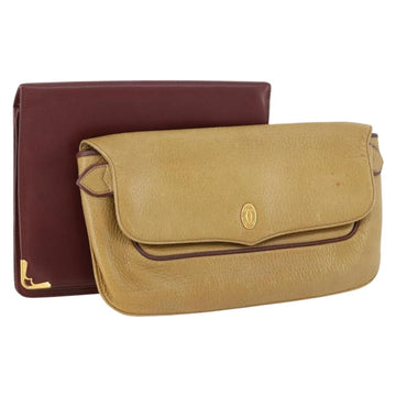CARTIER Must Line Clutch Bag Leather 2 Set Bordeaux Gold Auth BA10341