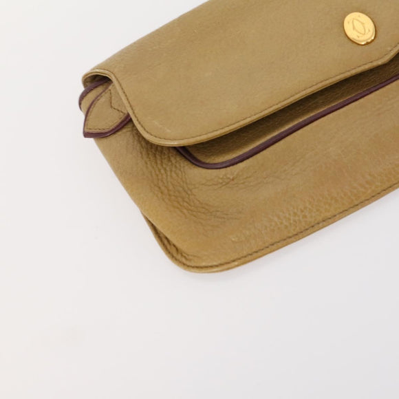 CARTIER Must Line Clutch Bag Leather 2 Set Bordeaux Gold Auth BA10341