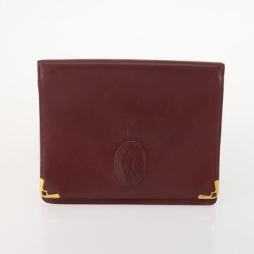 CARTIER Must Line Clutch Bag Leather 2 Set Bordeaux Gold Auth BA10341 - 0