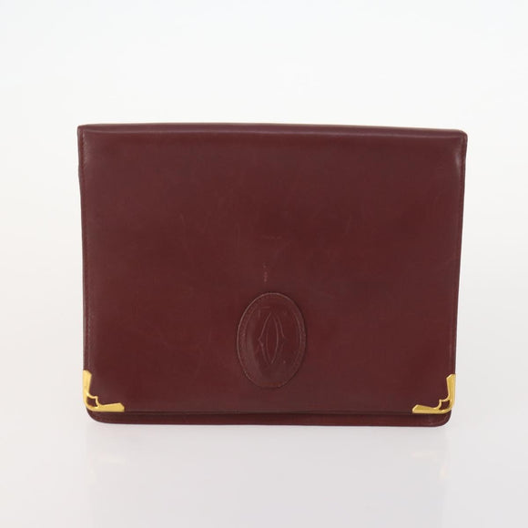 CARTIER Must Line Clutch Bag Leather 2 Set Bordeaux Gold Auth BA10341