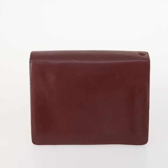 CARTIER Must Line Clutch Bag Leather 2 Set Bordeaux Gold Auth BA10341