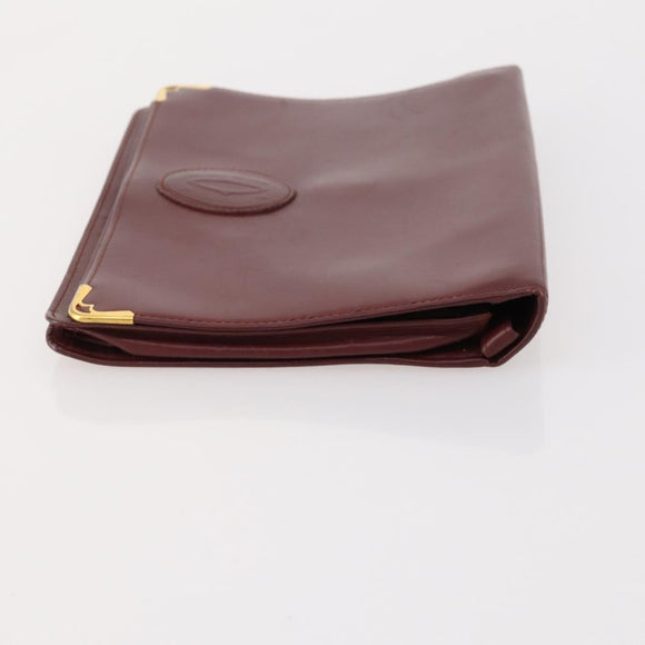 CARTIER Must Line Clutch Bag Leather 2 Set Bordeaux Gold Auth BA10341