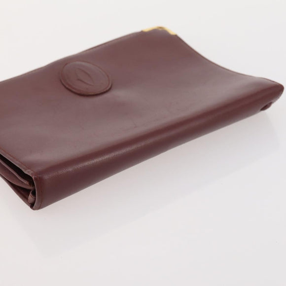 CARTIER Must Line Clutch Bag Leather 2 Set Bordeaux Gold Auth BA10341