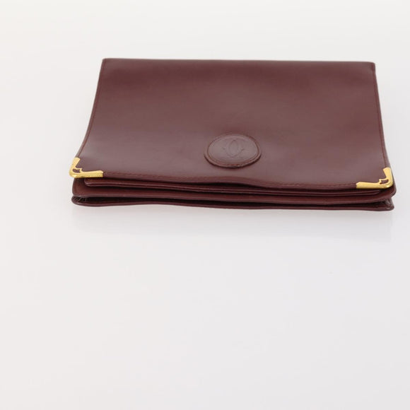 CARTIER Must Line Clutch Bag Leather 2 Set Bordeaux Gold Auth BA10341