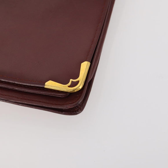CARTIER Must Line Clutch Bag Leather 2 Set Bordeaux Gold Auth BA10341