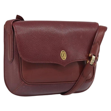 CARTIER Must Line Shoulder Bag Leather Bordeaux Gold Auth BA10342