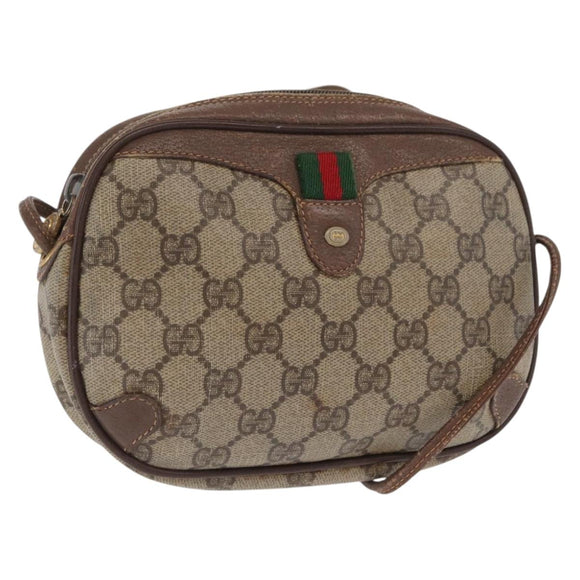 GUCCI GG Supreme Web Sherry Line Bag PVC Beige Gold 156 02 066 Auth BA10344