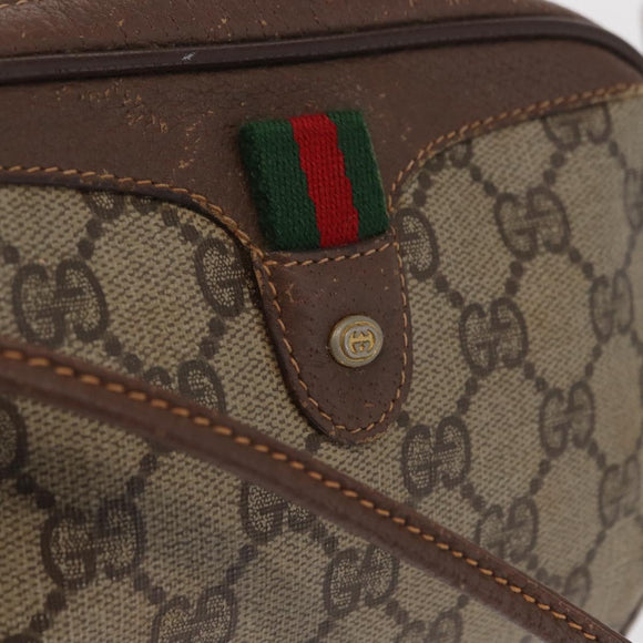 GUCCI GG Supreme Web Sherry Line Bag PVC Beige Gold 156 02 066 Auth BA10344
