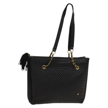 BALLY Quilted Shoulder Bag Leather Black Gold Auth BA1035
