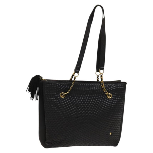 BALLY Quilted Shoulder Bag Leather Black Gold Auth BA1035