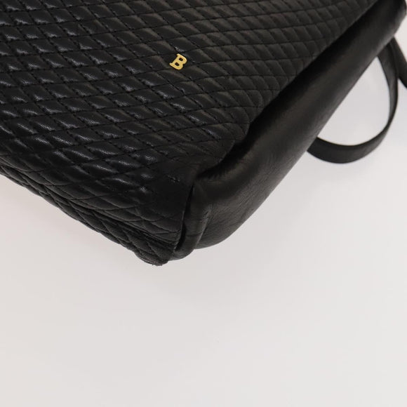 BALLY Quilted Shoulder Bag Leather Black Gold Auth BA1035