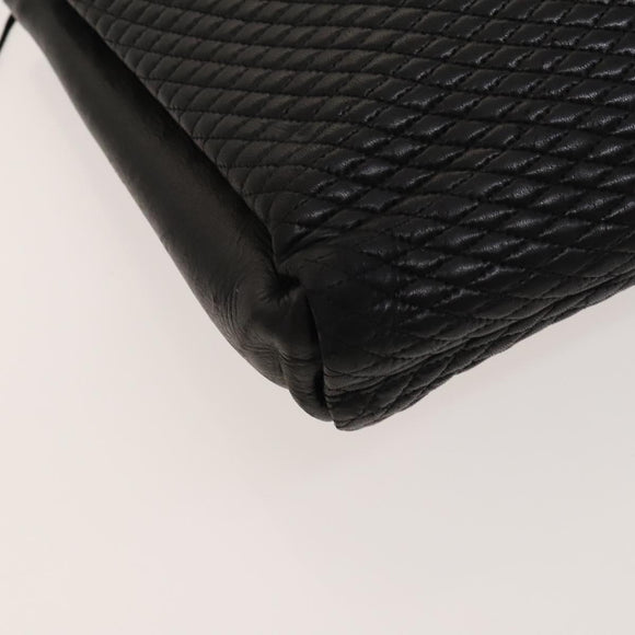 BALLY Quilted Shoulder Bag Leather Black Gold Auth BA1035