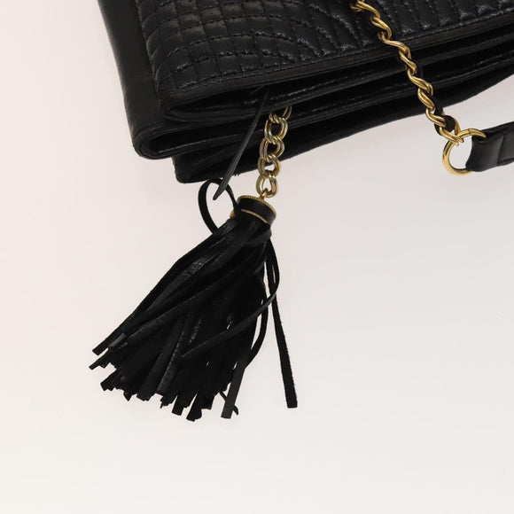 BALLY Quilted Shoulder Bag Leather Black Gold Auth BA1035