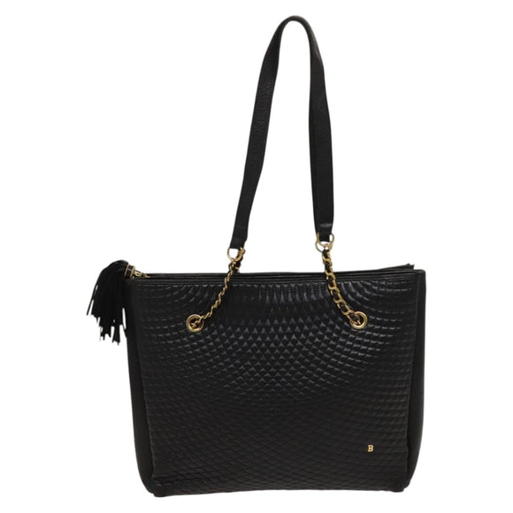 BALLY Quilted Shoulder Bag Leather Black Gold Auth BA1035