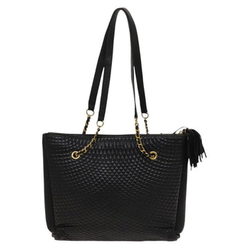 BALLY Quilted Shoulder Bag Leather Black Gold Auth BA1035 - 0