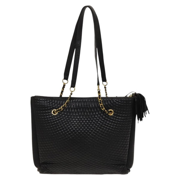 BALLY Quilted Shoulder Bag Leather Black Gold Auth BA1035