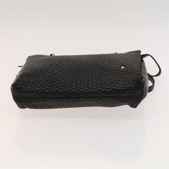 BALLY Quilted Shoulder Bag Leather Black Gold Auth BA1035