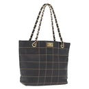CHANEL Choco Bar Chain Hand Bag Leather Black Gold CC Auth BA10362-1