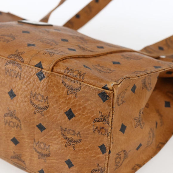 MCM Logogram Vicetos Tote Bag PVC Brown Gold Auth BA10363