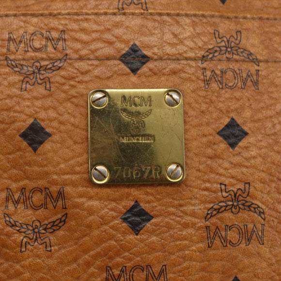 MCM Logogram Vicetos Tote Bag PVC Brown Gold Auth BA10363