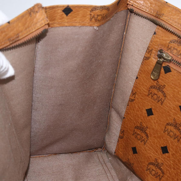 MCM Logogram Vicetos Tote Bag PVC Brown Gold Auth BA10363