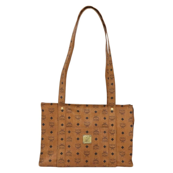 MCM Logogram Vicetos Tote Bag PVC Brown Gold Auth BA10363