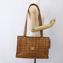 MCM Logogram Vicetos Tote Bag PVC Brown Gold Auth BA10363-22