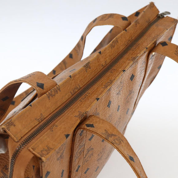 MCM Logogram Vicetos Tote Bag PVC Brown Gold Auth BA10363