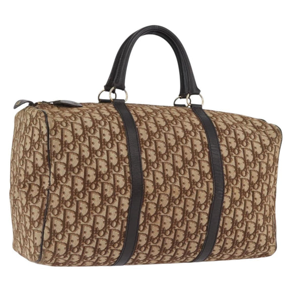 Christian Dior Trotter Canvas Boston Tasche Braun Gold Auth BA10366