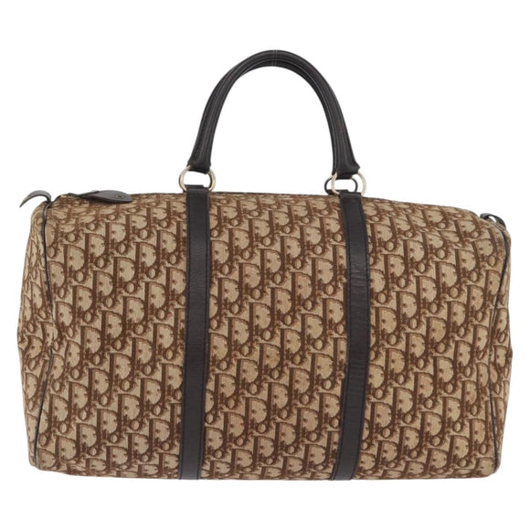 Christian Dior Trotter Canvas Boston Tasche Braun Gold Auth BA10366