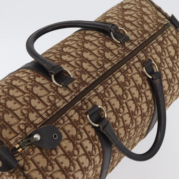 Christian Dior Trotter Canvas Boston Tasche Braun Gold Auth BA10366