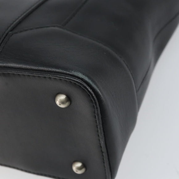 BURBERRY Hand Bag Leather Black Silver Auth BA10370