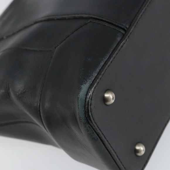 BURBERRY Hand Bag Leather Black Silver Auth BA10370