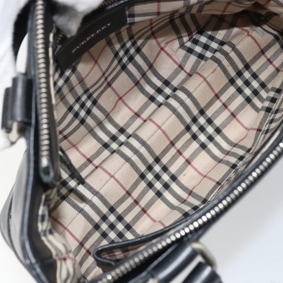 BURBERRY Hand Bag Leather Black Silver Auth BA10370