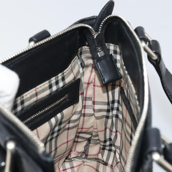 BURBERRY Hand Bag Leather Black Silver Auth BA10370