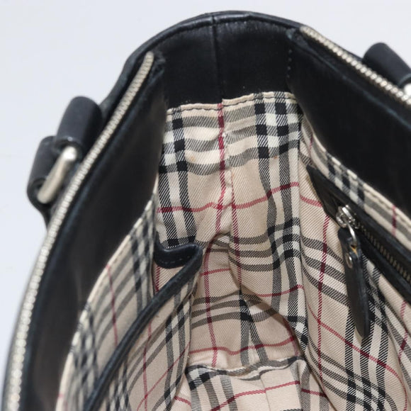 BURBERRY Hand Bag Leather Black Silver Auth BA10370